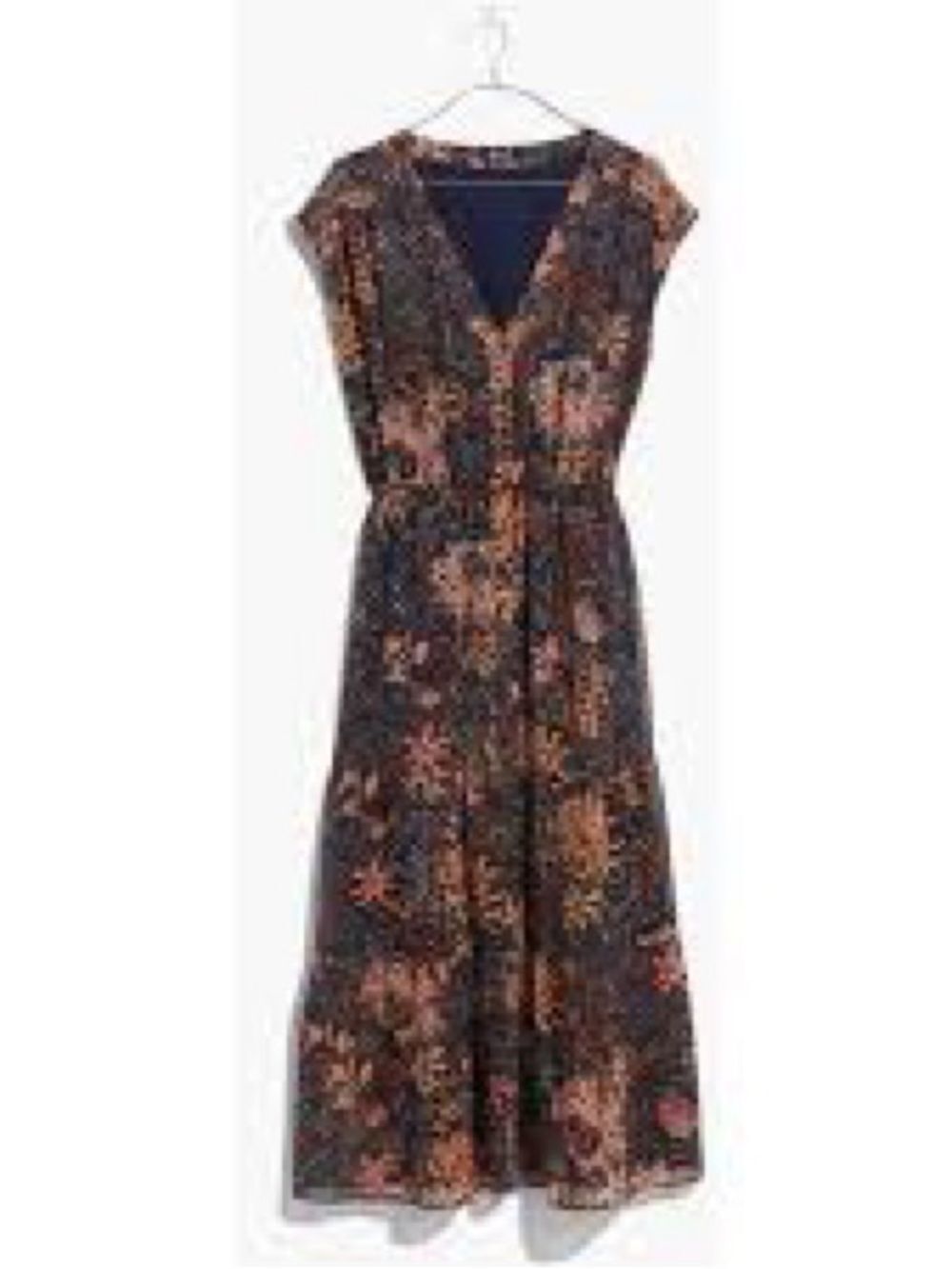 Dawnlight FFloral V-Neck Cap Sleeve Maxi/Midi Dress in Navy and Rust 0
